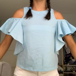 light blue cold shoulder top